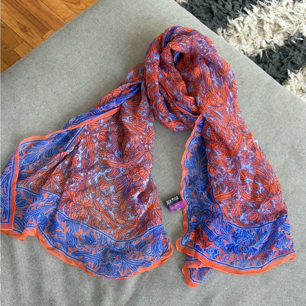 Liberty of London silk scarf 66x26 orange blue